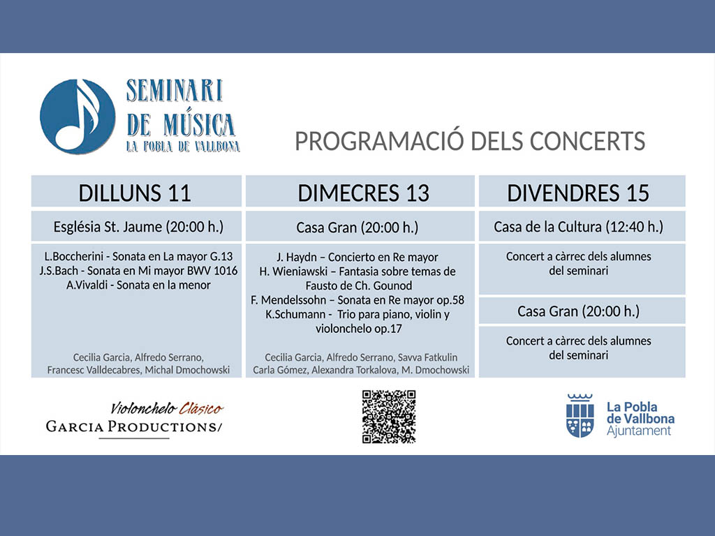 Programación de los conciertos del festival y seminario Pobla de Vallbona 2022