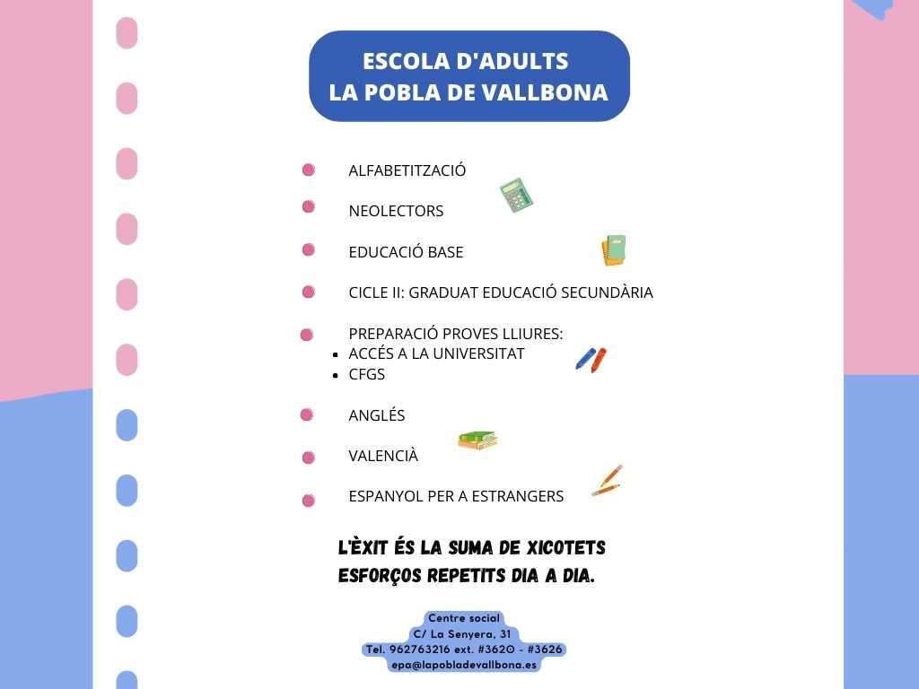 L'Escola d'Adults publica l'oferta formativa del curs 23/24