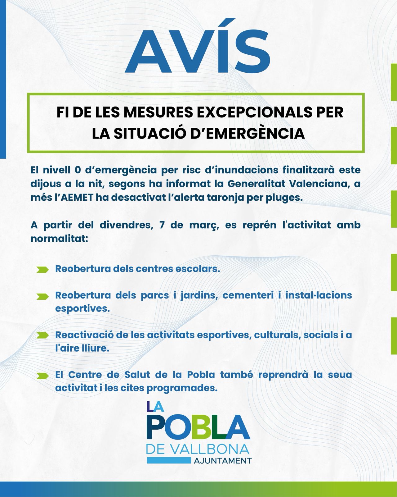 ? FI DE LES MESURES EXCEPCIONALS PER LA SITUACIÓ D’EMERGÈNCIA