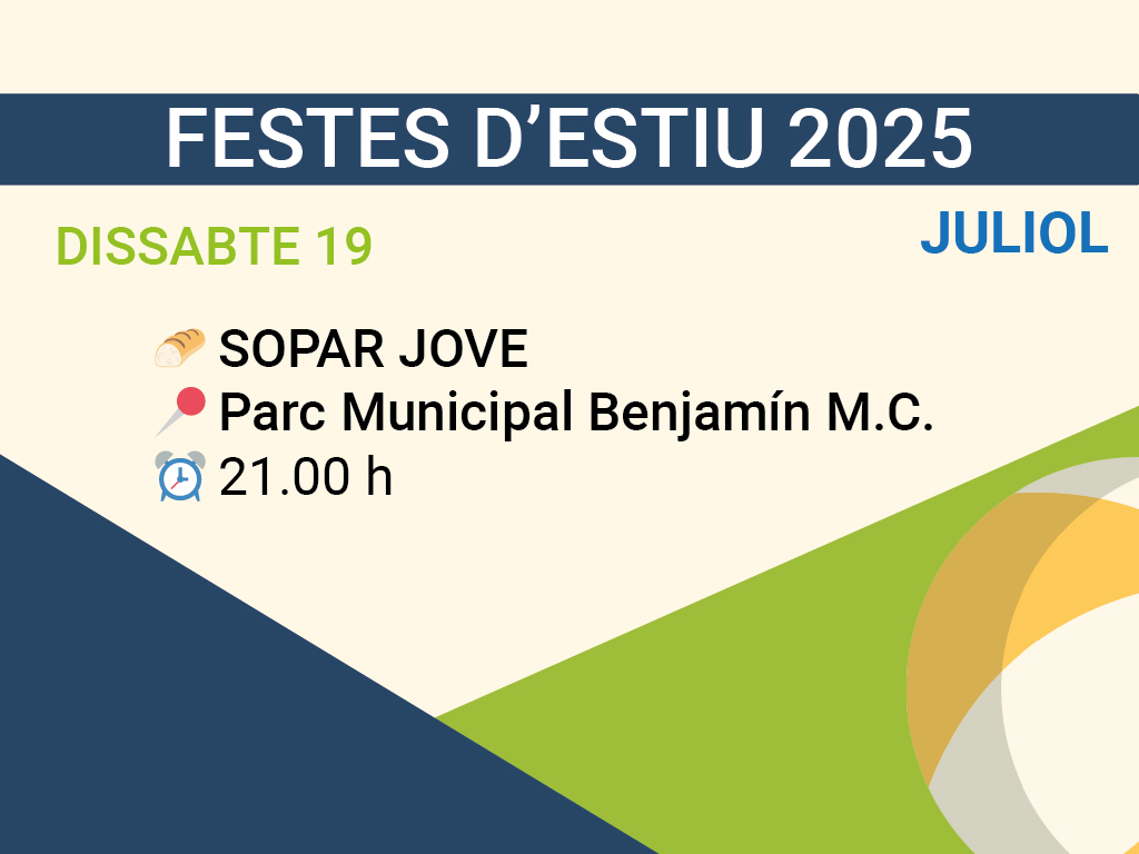 Sopar Jove. Parc Municipal Benjamín M.C 21.00h