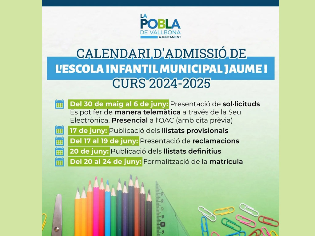 ? CALENDARIO ADMISIÓN ESCUELA INFANTIL MUNICIPAL